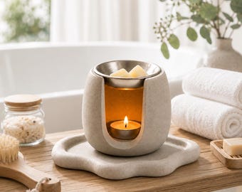Concrete Wax Melt Burner, Tea Light Wax Warmer with Optional Tray, Handmade Home Fragrance Decor