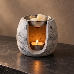 Concrete Wax Melt Warmer, Marble Effect Tealight Burner, Handmade Modern Home Fragrance Decor, Housewarming Gift