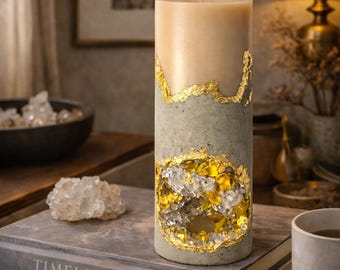 Concrete Geode Candle, Handmade Crystal Pillar Candle, Luxury Sculptural Home Decor, Unique Housewarming Gift