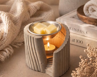 Tea Light Wax Warmer, Concrete Wax Melt Burner Gift Set with Bowl, 3 Tealights and Wax Melt Sample, Non Electric Home Fragrance