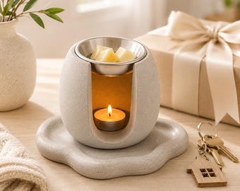 Wax Melt Warmer Set with Optional Concrete Tray, Tea Light Wax Burner, Handmade Home Fragrance Decor, Housewarming Gift