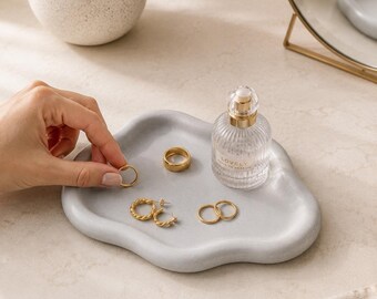 Concrete Jewelry Tray, Handmade Ring Dish and Trinket Catchall, Stone Gray Marble or Gold, Set of 3 Option