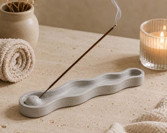 Concrete Incense Holder, Wavy Incense Burner for Sticks, Minimalist Meditation Decor, Handmade Yoga Room Gift