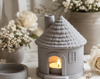Concrete House Tealight Holder, Incense Cone Burner, Handmade Cottage Candle Holder, Cozy Home Decor, Housewarming Gift