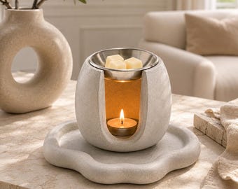 Housewarming Gift Wax Melt Warmer – Handmade Concrete Tea Light Burner with Optional Tray, New Home Decor, Apartment Gift