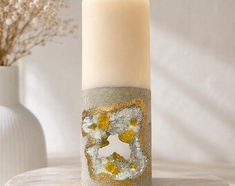 Luxury Housewarming Gift, Handmade Sculptural Concrete Candle, Geode Inspired Statement Decor for New Home