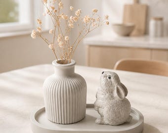 Neutral Nursery Decor Set with Concrete Bunny, Bud Vase and Tray, Baby Shower Gift
