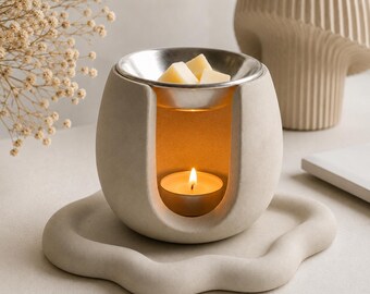 Concrete Wax Melt Warmer with Optional Tray, Tea Light Wax Burner, Handmade Home Fragrance Gift for Mom