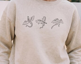 Embroidered Minimalist Dragon Sweatshirt, Custom Romantasy Sweatshirt , Cozy Reader Gift, Cottagecore Fantasy Pullover