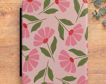 Retro Floral Kindle Case, Pink Flower Kindle Paperwhite Cover, Cute Book Lover Gift,  Botanical Reader Accessories, Kindle 7 Inch Sleeve