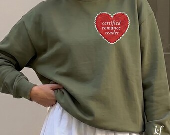 Personalized Embroidered Romance Reader Sweatshirt, Custom Initial Sleeve Crewneck, Cozy Book Lover Gift, Minimalist Reader Sweatshirt