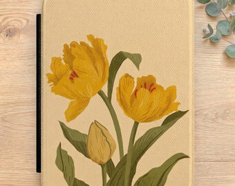 Vintage Yellow Tulip Kindle Case, Cottagecore Floral Ereader Cover, Botanical Bookish Kindle Sleeve, Floral Kindle  Gift for Readers