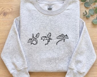 Embroidered Minimalist Dragon Sweatshirt, Bookish Fantasy Crewneck, Cozy Reader Gift, Cottagecore Fantasy Pullover