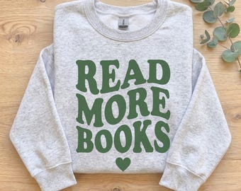 Retro Read More Books Sweatshirt, Book Lover Crewneck, Bookish Gift