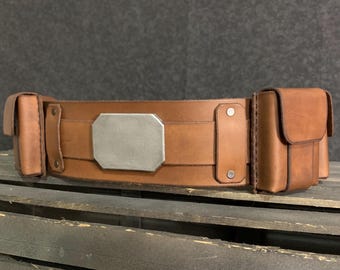Mandalorian Inspired Leather Ammo Belt with Pouches Set
