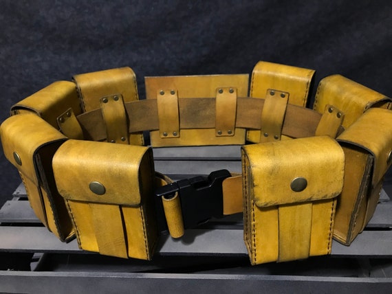 Large Utility Belt Set With Pouches Made With Leather in a Yellow