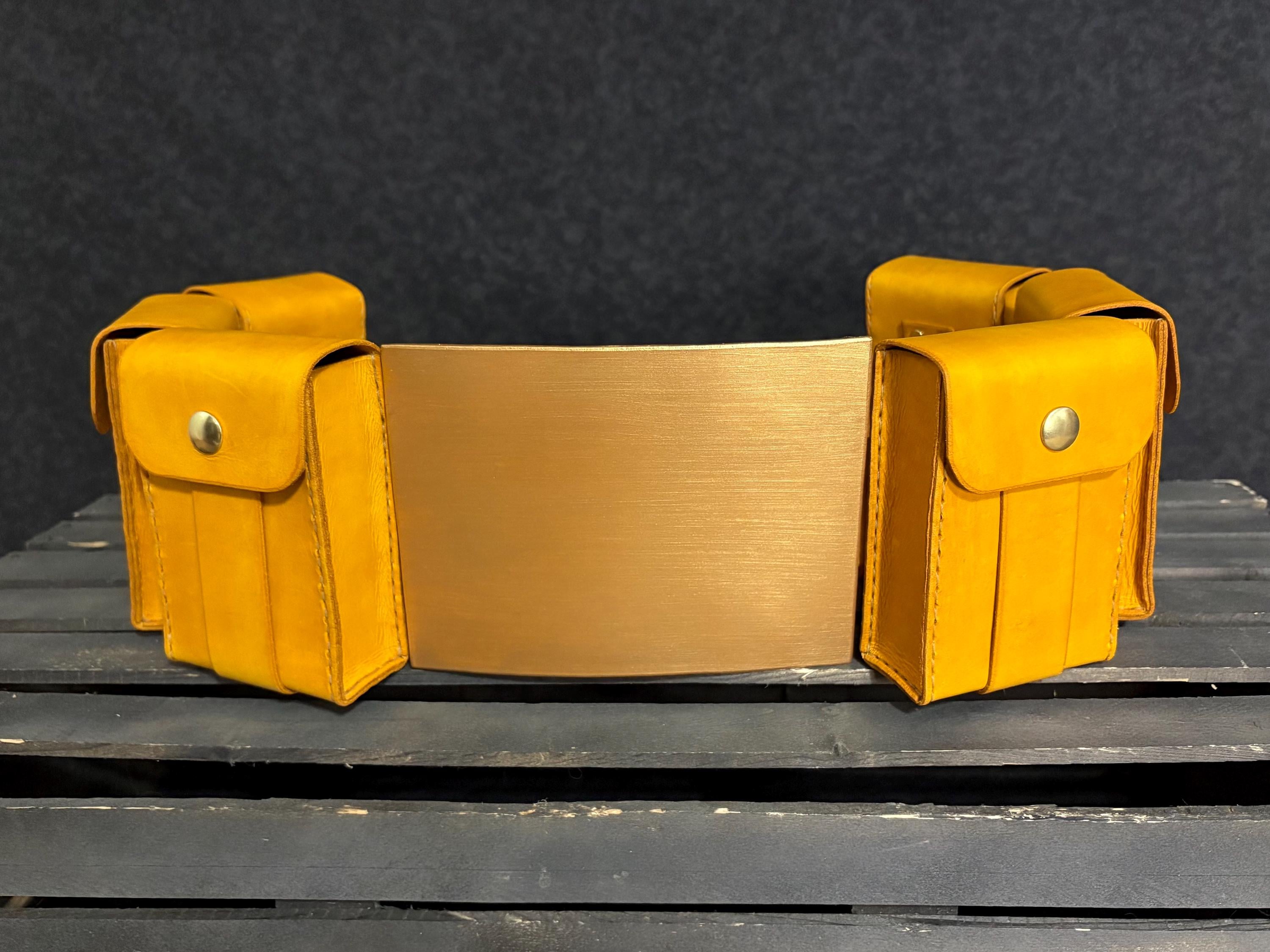 Large Utility Belt Set With Pouches Made With Leather in a Yellow