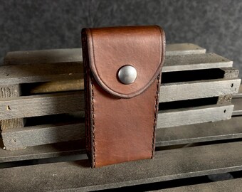 Clean Dark Brown Explorer (Round Flap) Leather Belt Pouch with 1.5" Belt Loop (Ready to Ship!)