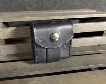 Weathered Black Center Strap (Mini) Leather Belt Pouch with 2" Belt Loop (Ready to Ship!)