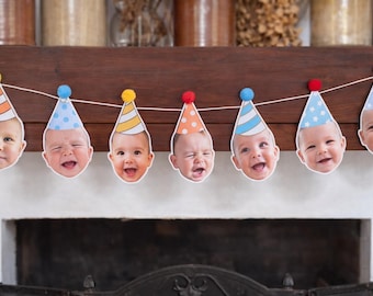 Foto Girlande personalisiert mit Gesicht –Individuelle Party Deko für Geburtstag Feier| Pompons (optional)