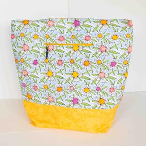 Cori Dantini XL Cotton Handmade Blue Yellow Floral Shopping Tote Bag