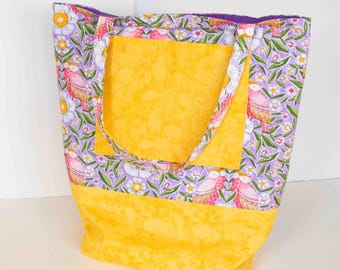 Bolsa de compras XL de algodón hecha a mano con diseño de búho floral Cori Dantini
