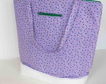 Bolso de compras gigante con estampado floral morado y verde divertido