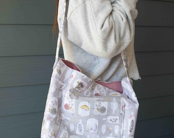 Bolso de hombro vintage botánico de algodón hecho a mano con un toque caprichoso