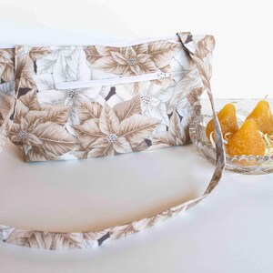 Handgemaakte metallic katoenen kerstster schoudertas met zilveren bladeren en bloemen
