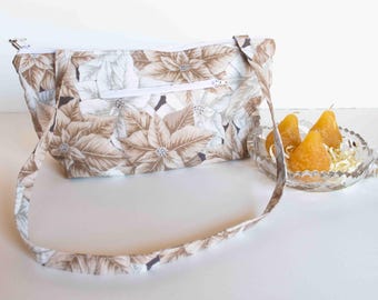 Bolso de hombro de algodón metálico con flores de Pascua y hojas plateadas hecho a mano