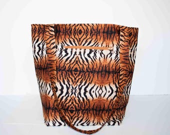Bolsa de compras de algodón XL con rayas de tigre hecha a mano