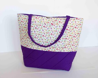 Bolso de hombro acolchado de algodón hecho a mano con diseño floral de abuela, delicado y divertido