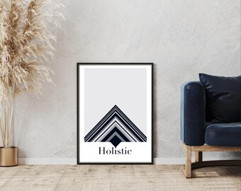 Art mural géométrique abstrait holistique imprimable, Art moderne noir et blanc minimal, affiche d'art au trait scandinave, téléchargement numérique