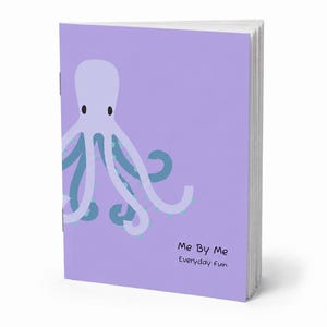 May include: A light purple notebook featuring a graphic illustration of a light blue octopus with dark blue suckers on its tentacles. The text Me By Me Everyday Fun is printed in black in the bottom right corner of the front cover.