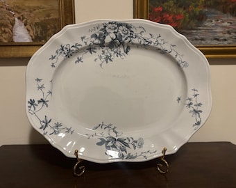 Vintage Ironstone Serving Platter – Black Transferware Floral – French Country – Farmhouse Oval Platter – Cottage Kitchen Decor