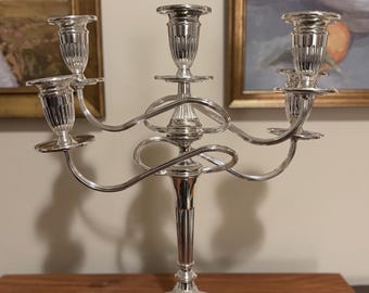 Vintage Silver Plated Candelabra – Made in England – 5 Arm Candle Holder – Elegant Traditional / Regency Decor