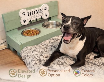 Handmade Raised Dog Feeding Station | Elevated Pet Bowl Stand | Custom Wood Feeder for Small to Large Dogs