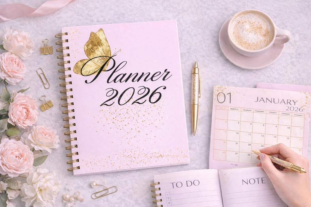 Printable 2026 Monthly Planner | Pink & Gold Planner PDF | Minimal ...