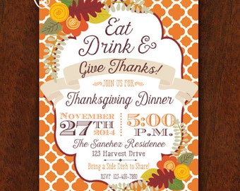 Give Thanks Thanksgiving Invitation Thanksgiving Dinner Autumn | Etsy