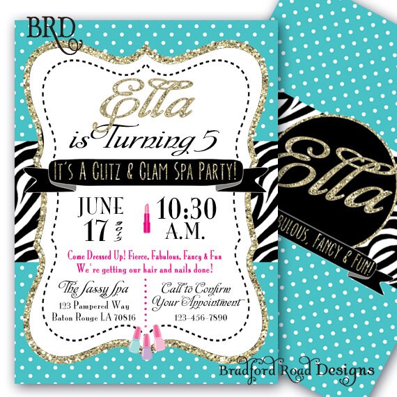 Glitz & Glamour Invitation Spa Party Invitation Printable Etsy