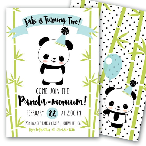 Items similar to Panda Invitation Panda Party 5x7 Printable Panda
