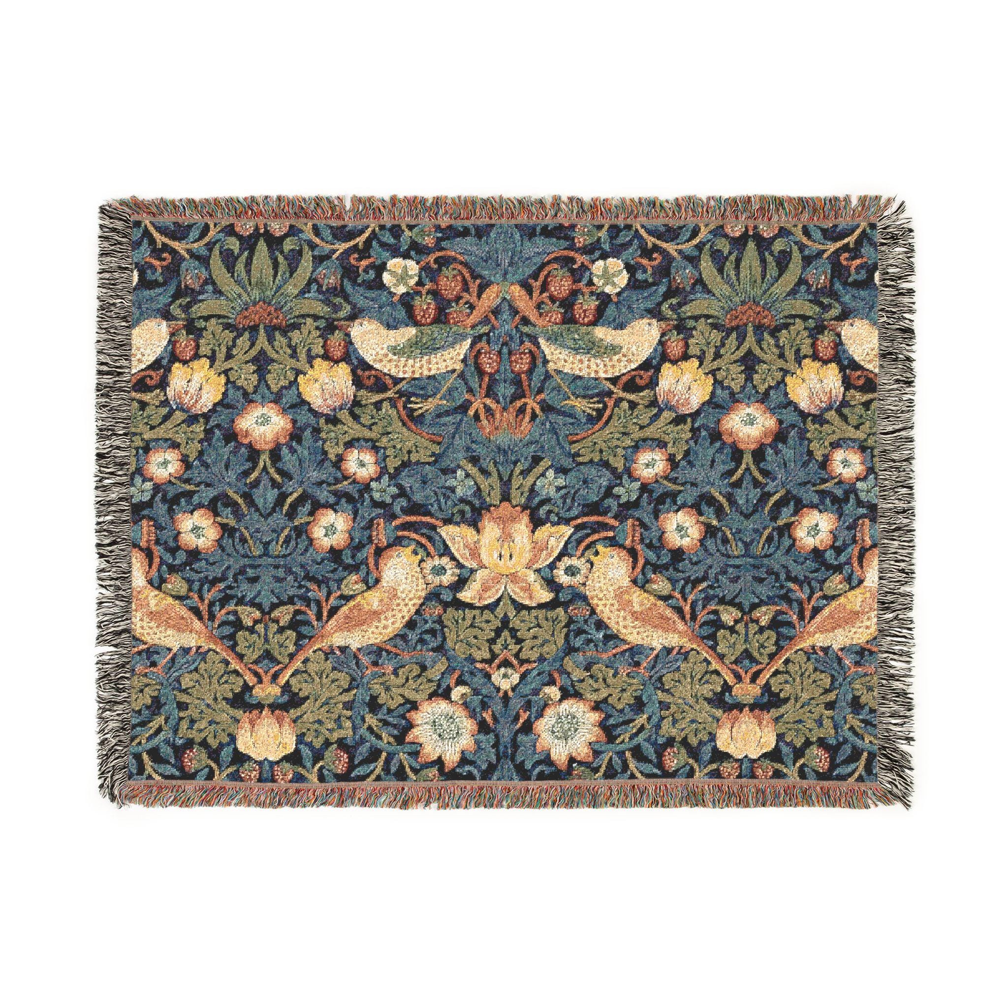 William Morris Style Bird and Floral Woven Blanket | Tapestry Throw - Etsy