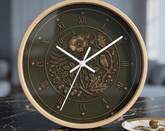 Vintage Floral Clock Wall Clock | Roman Numerals, Botanical Bird Design