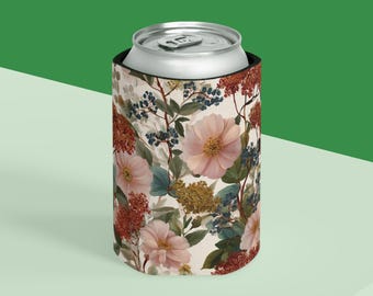 Vintage Wildflower Pattern Can Cooler | Floral Beverage Koozie
