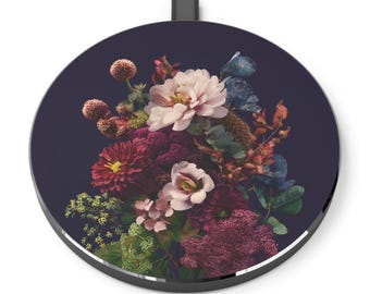 Vintage Floral Bouquet Wireless Charger | Dark Botanical Phone Charger