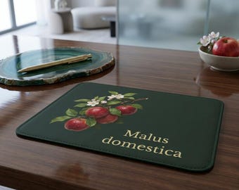 Mantel individual de cuero personalizable con ilustración botánica de manzana / Malus domestica