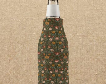 Funda enfriadora de botellas con cremallera y estampado floral estilo cottagecore vintage / Diseño de tulipanes verdes