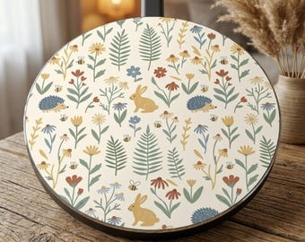 Woodland Bunny Floral Wireless Charger | Cute Spring Rabbits and Hedgehogs
