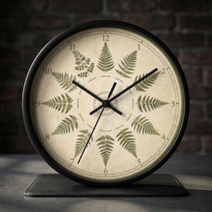 Vintage Botanical Fern Illustration Wall Clock | Nature Home Decor