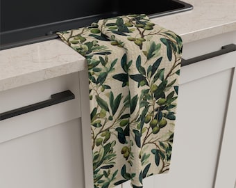 Paño de cocina con estampado de ramas de olivo / Microfibra